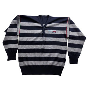 Paul & Shark Striped Sweater Mens Large Made Italy Blue Grey V-Neck Button